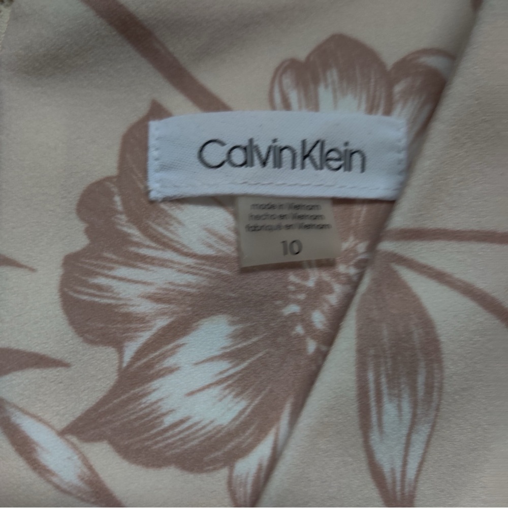 Calvin Klein Flutter Sleeve Cream A-Line Midi Dress V Neck Button Front Size 10 - Picture 3 of 10